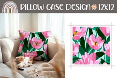 Pink Tulips Pillow Template, Floral Pillow Case Print Product Image 1