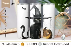 Halloween Tumbler Wrap, Black Cat Tumbler Sublimation Design Product Image 1