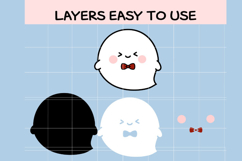 Cute Kawaii Ghost SVG | Halloween Ghost Clipart with Bow Tie Product Image 2