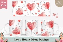 Lollipop Mug Wrap Design, Red Love Hearts Mug PNG Product Image 1