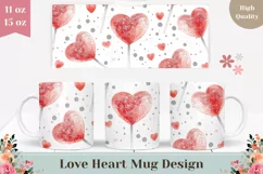 Lollipop Mug Wrap Design, Red Love Hearts Mug PNG Product Image 1