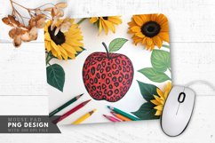 Leopard Print Apple Sunflowers and Pencils Mouse Pad PNG Product Image 1