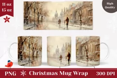 Watercolor Christmas City Mug, Coffee Christmas Mug Wrap Product Image 1