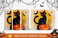 Vintage Halloween Cat Tumbler, Cartoon Tumbler Wrap Product Image 1