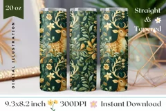 Deer Tumbler Wrap Design, Floral Tumbler Sublimation Design Product Image 1