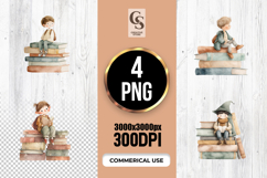 Cute Reading Boys on Books Clipart Sublimation PNG Product Image 1