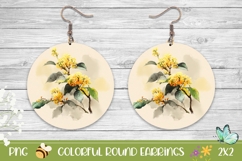Yellow Flowers Round Earrings, Floral Earring Sublimation Product Image 1