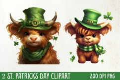 St Patricks Day Highland Cow Clipart, Highland Cow Clipart Product Image 1