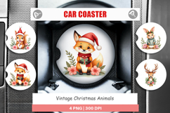 Car Coaster Vintage Christmas Animals Watercolor Product Image 1
