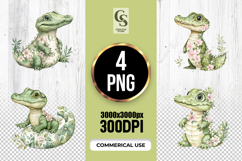 Cute Watercolor Crocodile Clipart Sublimation PNG Product Image 1