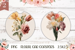 Floral Car Coaster Template, Vintage Flowers Coasters Design Product Image 1