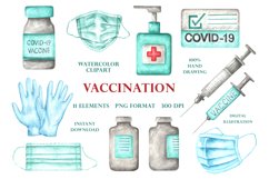 Vaccination Covid watercolor clipart. Health, medicine. Product Image 1
