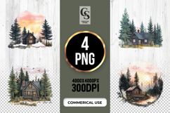 Cabin in Forest Watercolor Clipart Sublimation PNG Product Image 1