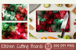 Red &amp; Green Alcohol Ink Flowers Cutting Boards sublimation D Product Image 1