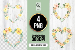 Watercolor Yellow Floral Heart Wreath Clipart Sublimation PN Product Image 1