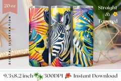 Zebra Tumbler Wrap Design, Tropical Leaves Tumbler PNG Product Image 1