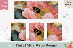 Art Flowers Mug Design, Floral Mug Sublimation, Bee Mug Product Image 1