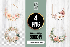 Geometric Blush Floral Frame Clipart Sublimation PNG Product Image 1