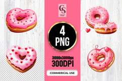 Heart Shaped Pink Donut Clipart Sublimation PNG Product Image 1