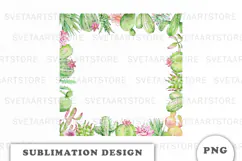 Watercolor Cactus and Succulents Frame PNG Product Image 1
