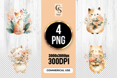 Cute Floral Cat Watercolor Clipart Sublimation PNG Product Image 1