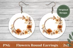 Flowers Round Earrings Design, Floral Wreath PNG Product Image 1