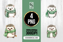 Cute Hedgehog Green Scarf Clipart Sublimation PNG Product Image 1