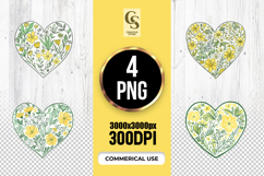 Yellow Floral Heart Illustration Clipart Sublimation PNG Product Image 1