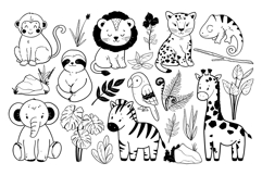 Safari Animals Black and White Clipart PNG SVG Product Image 3