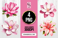 Pink Magnolia And Lily Flowers Clipart Sublimation PNG Product Image 1