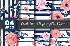 Coral Rose Stripe Digital Paper Product Image 1