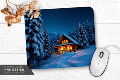 Cozy Mountain Cabin Surrounded by Snow Mouse Pad PNG Product Image 1
