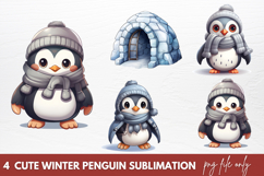 Watercolor Cute Winter Penguin Clipart Sublimation Product Image 1