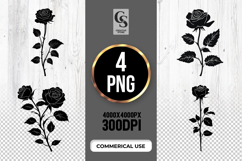 Black Rose Silhouette Clipart Sublimation PNG Product Image 1