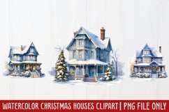 Watercolor Christmas houses clipart Product Image 1