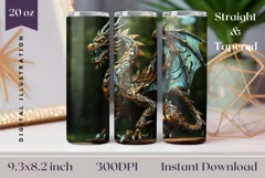 3D Dragon Tumbler Wrap, 3D Wooden Dragon Sublimation PNG Product Image 1