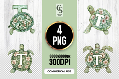 Floral Turtle Alphabet Letter T Clipart Sublimation PNG Product Image 1