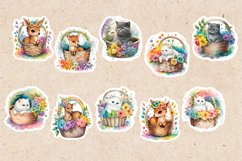 Cute Animals in Bascket Stickers design PNG Product Image 2