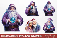 Christmas purple santa claus sublimation PNG Product Image 1