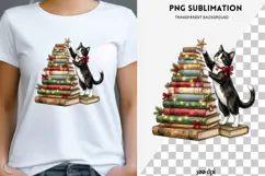 Christmas bookish cat png design for T-shirts Product Image 1