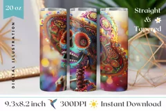 3D Sugar Skull Tumbler Wrap, 3D Colorful Skull Tumbler PNG Product Image 1