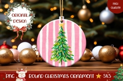 Christmas Ornament, Pink Stripes Ornament Sublimation Product Image 1