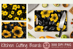 Black &amp; Yellow Flowers Cutting Boards sublimation Design Product Image 1