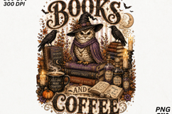 Books And Coffee Halloween Owl Witch Vintage SVG Product Image 2