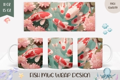 Koi Fish Mug Wrap, Floral Mug Design, Butterfly Mug PNG Product Image 1