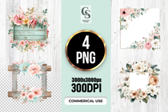 Watercolor Floral Wooden Frame Clipart Sublimation PNG Product Image 1