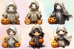 Watercolor Cute Ghosts Clipart Bundle Product Image 1