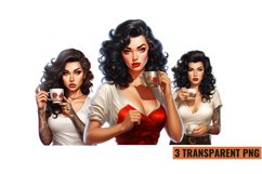 Vintage Pin Up Latin Coffee Girl Clipart, PNG Product Image 1