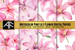 Watercolor Pink Lily Flower Digital Papers Product Image 1