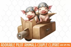 Adorable Pilot Animals Couple Clipart, Watercolor Animals Product Image 1